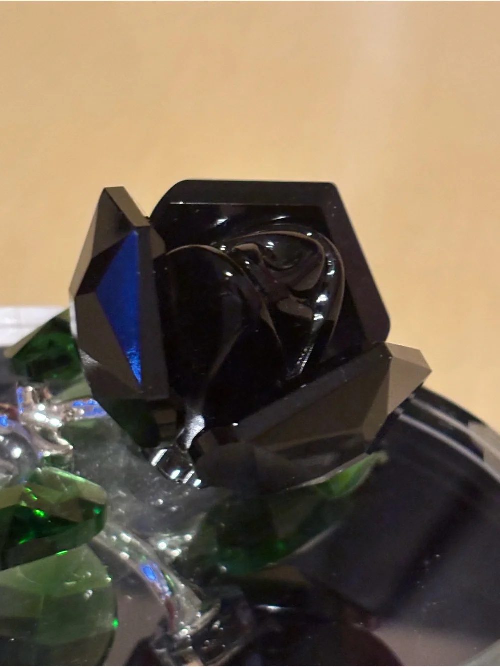 Decorative Glass Black Rose Figurine on a Mirror Base